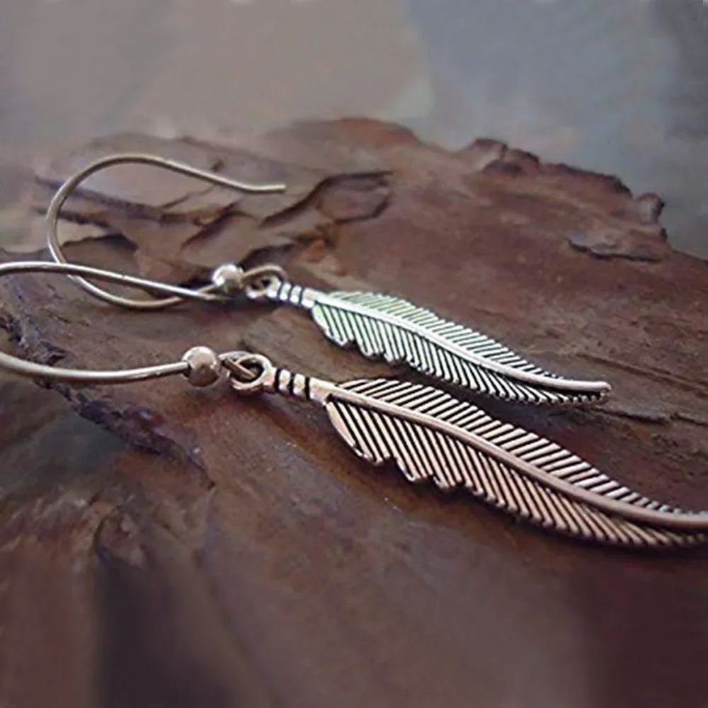 🔥Vintage 925 Silver Plated Leaf Long Drop Dangle Retro Hook Earrings, UNVN12469 - Picture 2 of 3